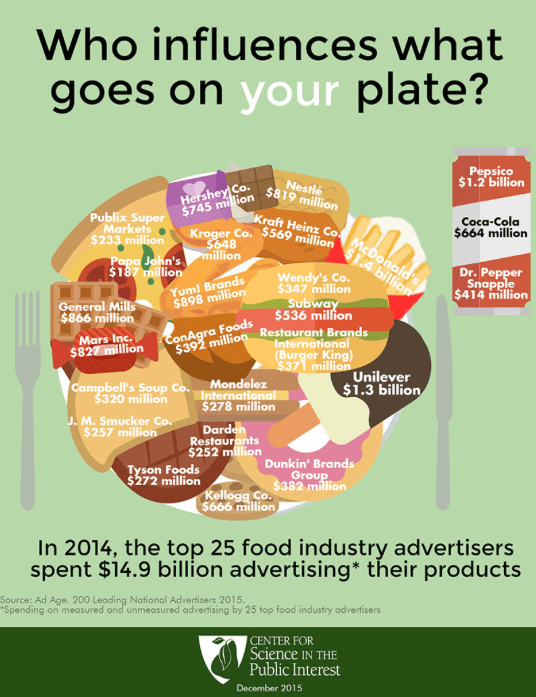 This graphic identifies commercial entities influencing food choices
