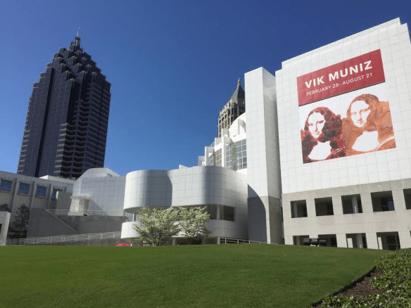 Poster on Front of High Museum is reproduction of Vik Muniz piece created from Jelly and Peanut Butter