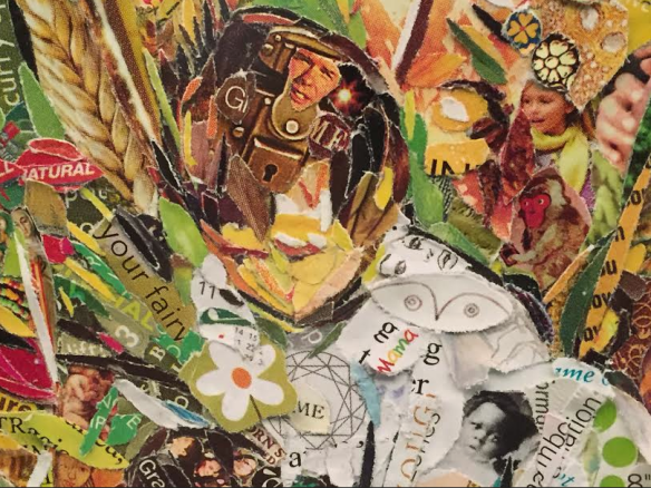 Up close, one sees this painting is actually a collage of images