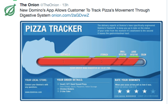 The accompanying article guaranteed that the pizza would pass through the body within 30 minutes.